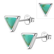 6pairs, Turquoise Triangle Silver Stud Earrings - e348
